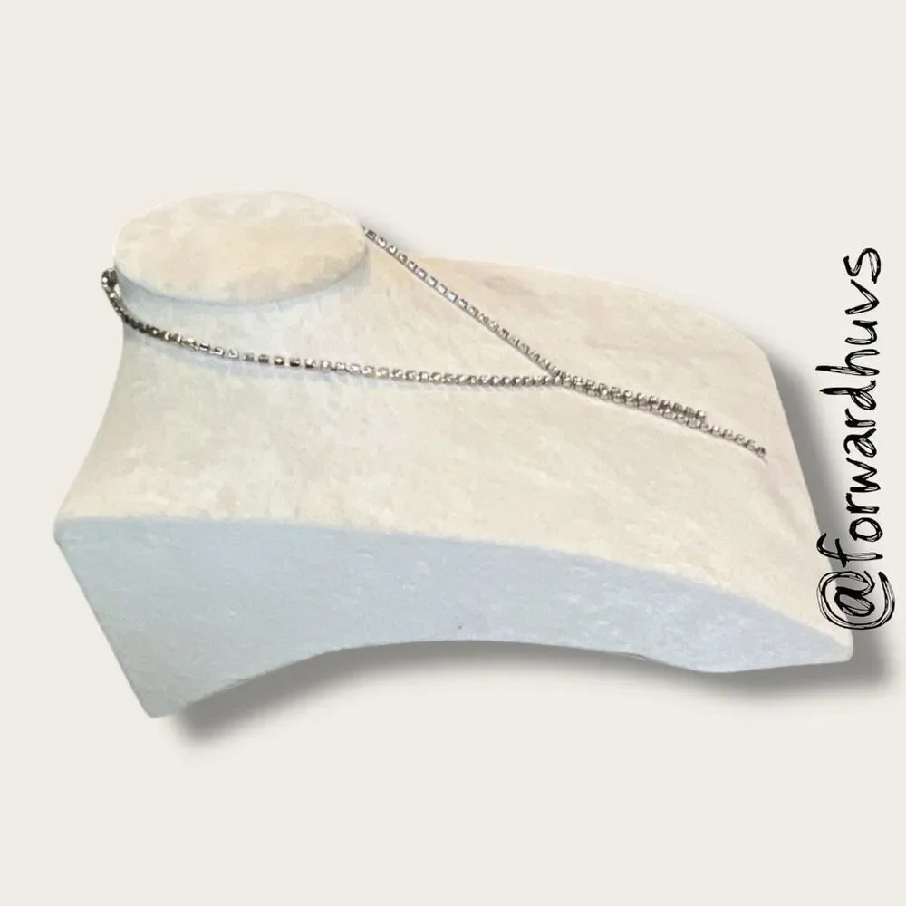 AVON Rhinestone Y-Necklace – Silver Tone – Double Strand Drop